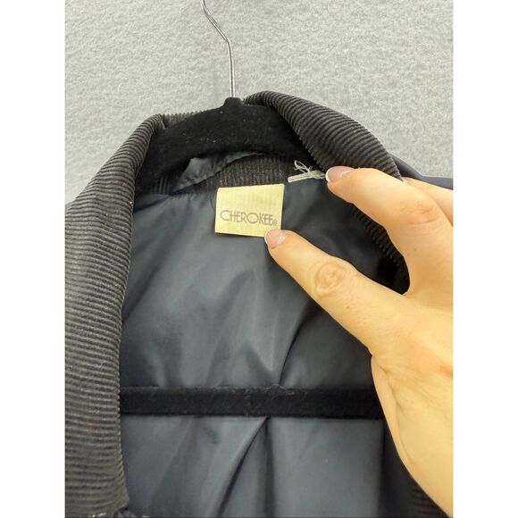 Cherokee Mens Black Corduroy Collar Quilted Chore Coat Barn Jacket Size Medium - Picture 3 of 8